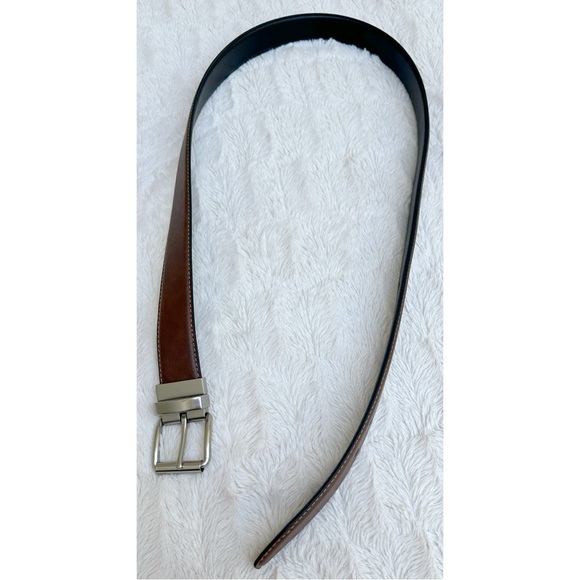 Men’s Reversible Black and Brown Vegan Leather Belt with Silver Buckle - Picture 15 of 17